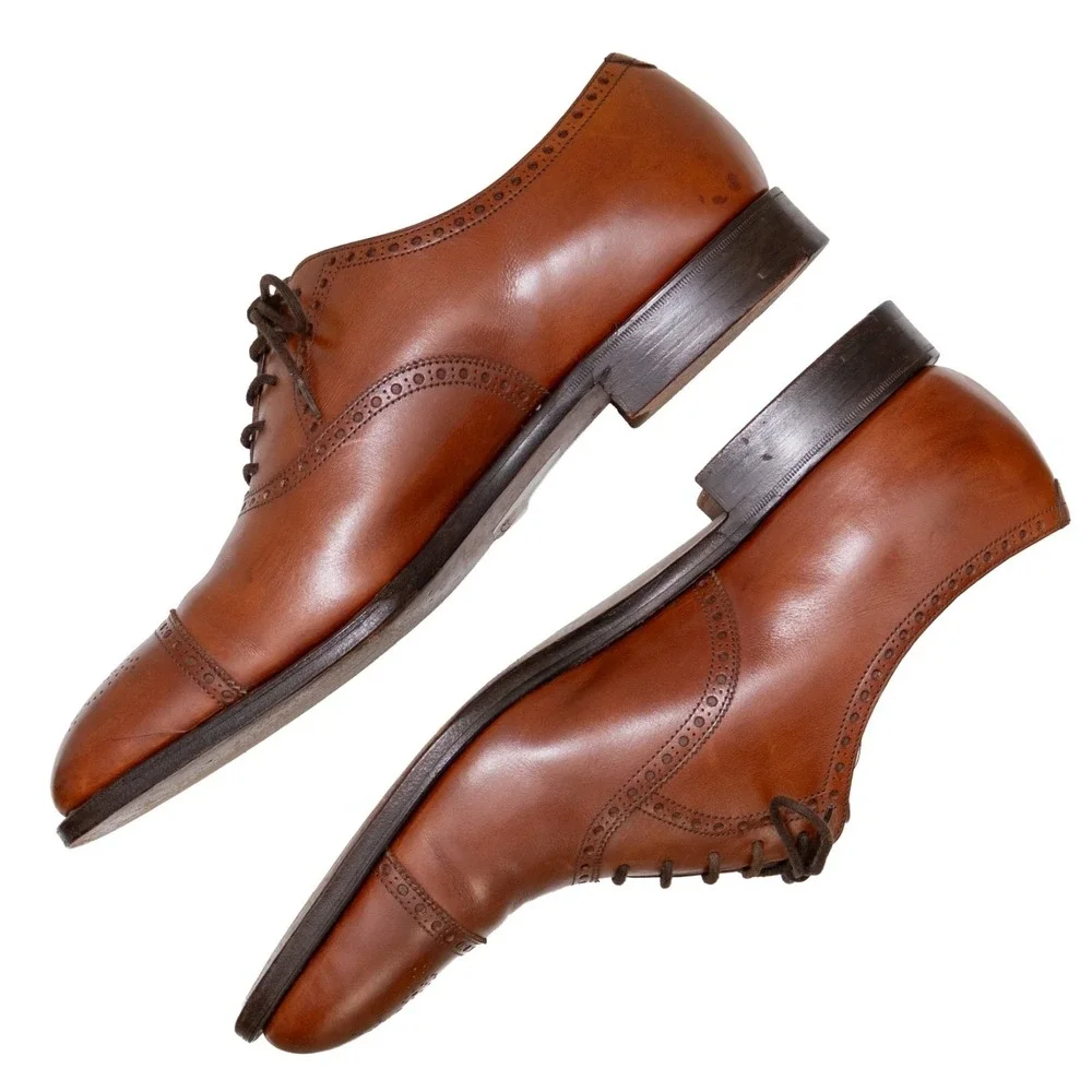John‎ Lobb Oxford Shoes UK 10 E US 11 Brown Leather Brogue Punching SEYMOUR